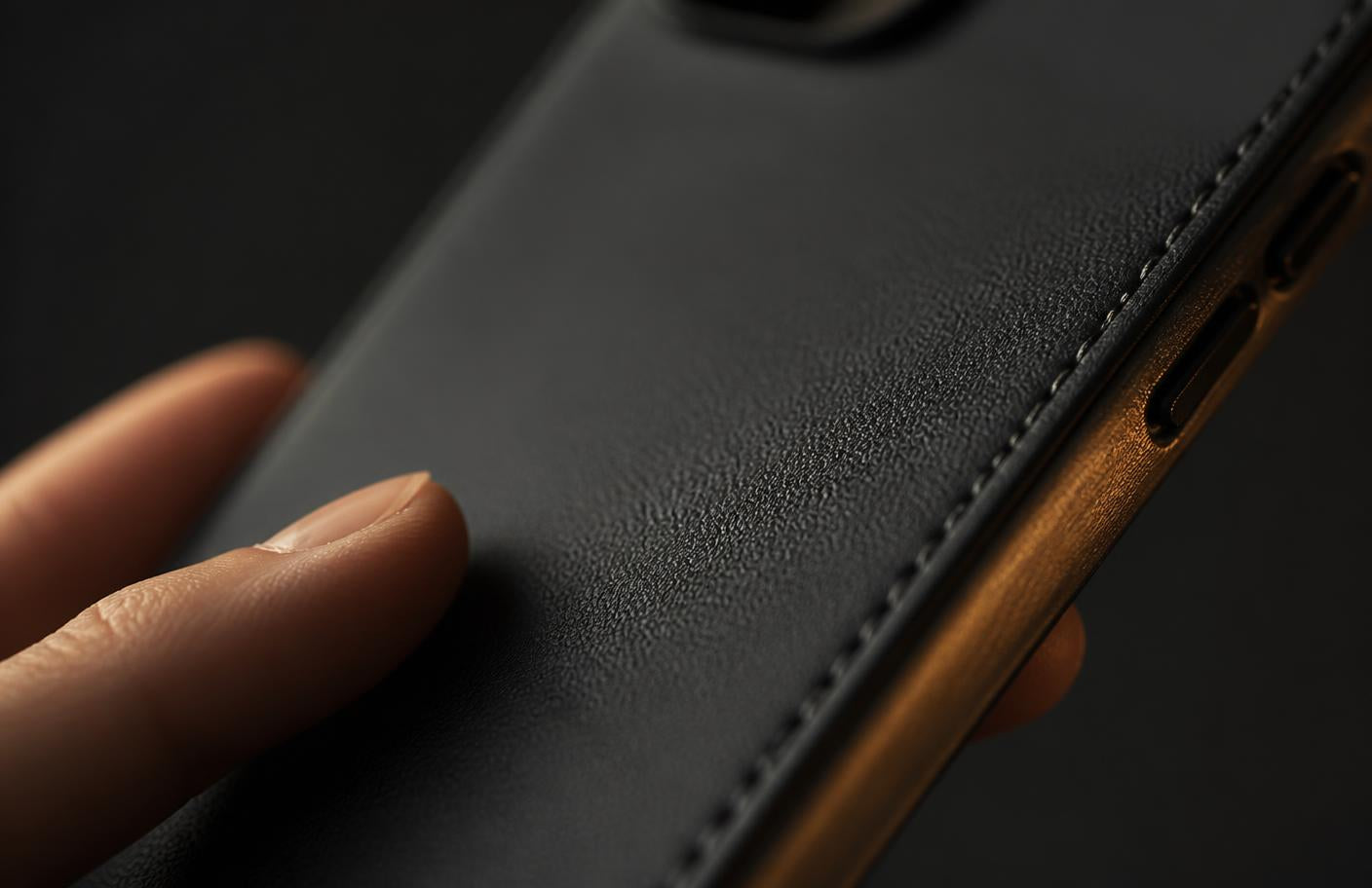 Kožený obal na mobil — detail švů